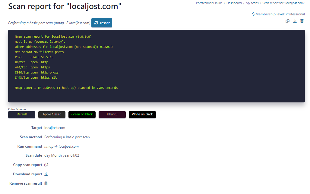 The Report page provides access to crucial data regarding your target