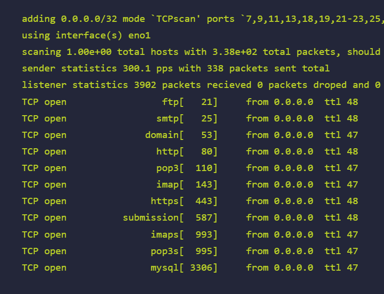 Inspecting open ports on the target host